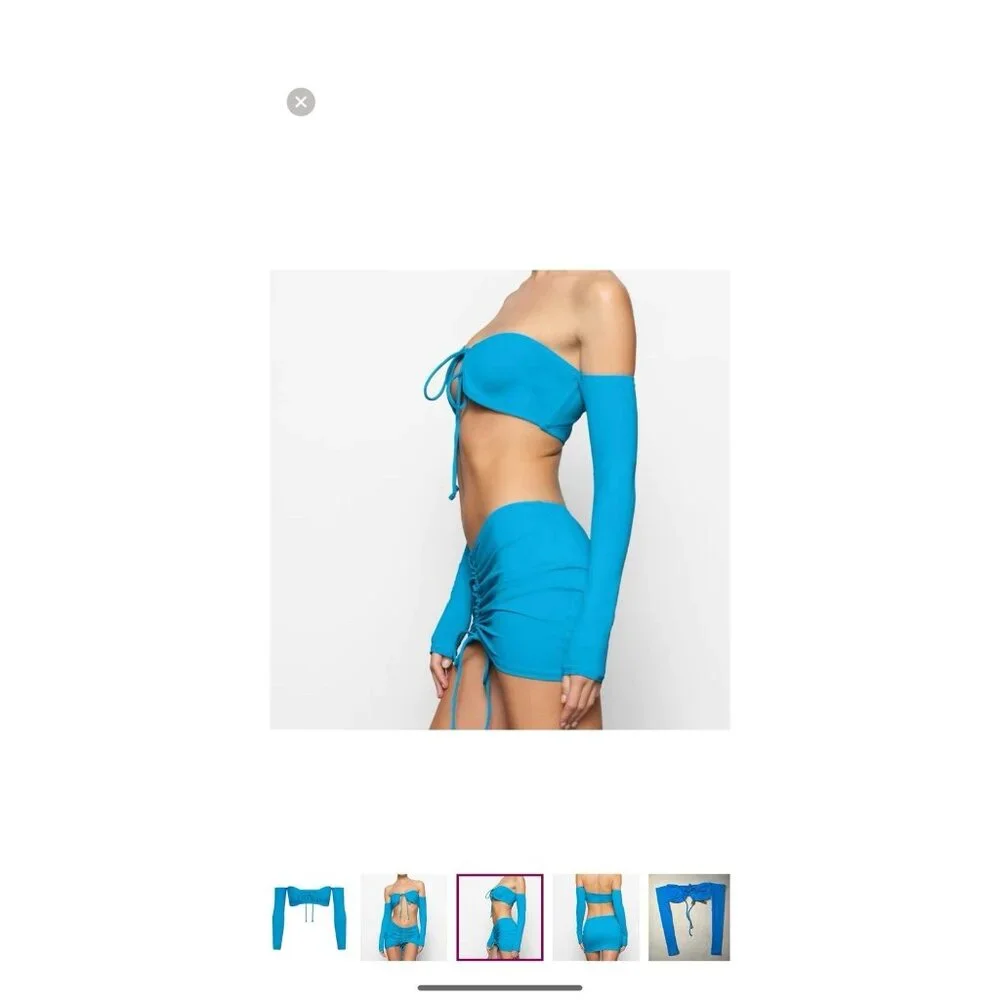 SKIMS Swim Long Sleeve Bikini Top Turquoise Blue Size L